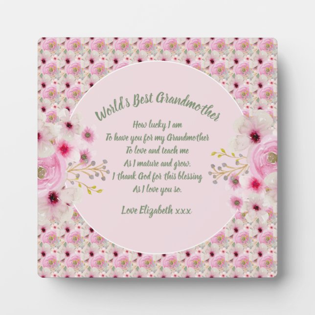 GIFT - Grandma Poems From Grandchildren - CUSTOM Plaque (Front)
