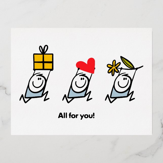 Gift, heart and flower foil holiday postcard (Front)