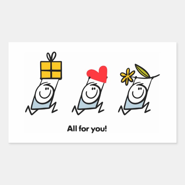 Gift, heart and flower rectangular sticker (Front)