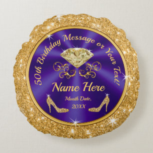 Gift Ideas for 50th Birthday Female, Personalized Round Cushion