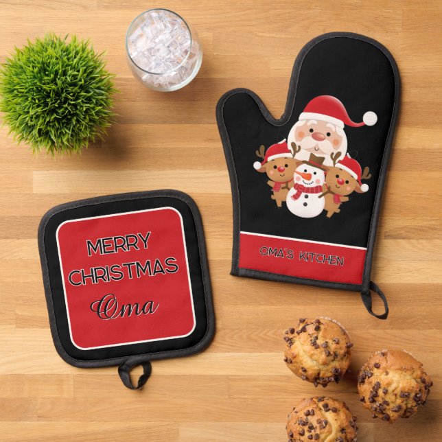 Gift! Kitchen Essentials for Oma Oven Mitt & Pot Holder Set (Top Down)