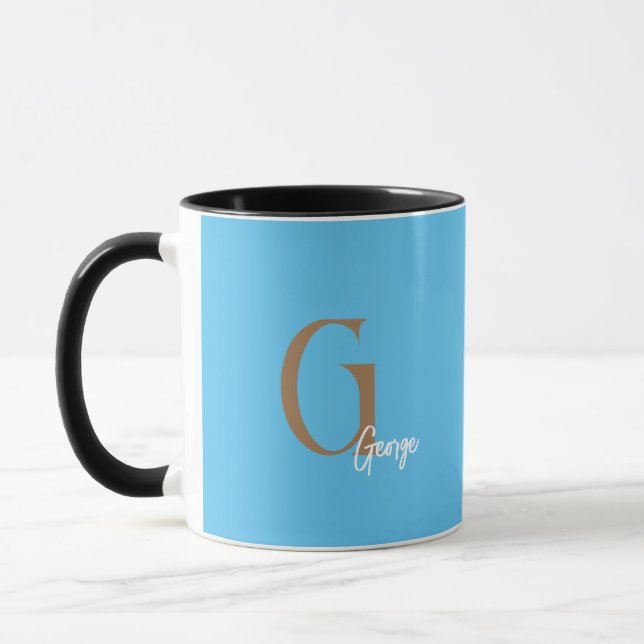 GIFT MINIMAL MONOGRAM MUG NAME BLUE custom (Left)