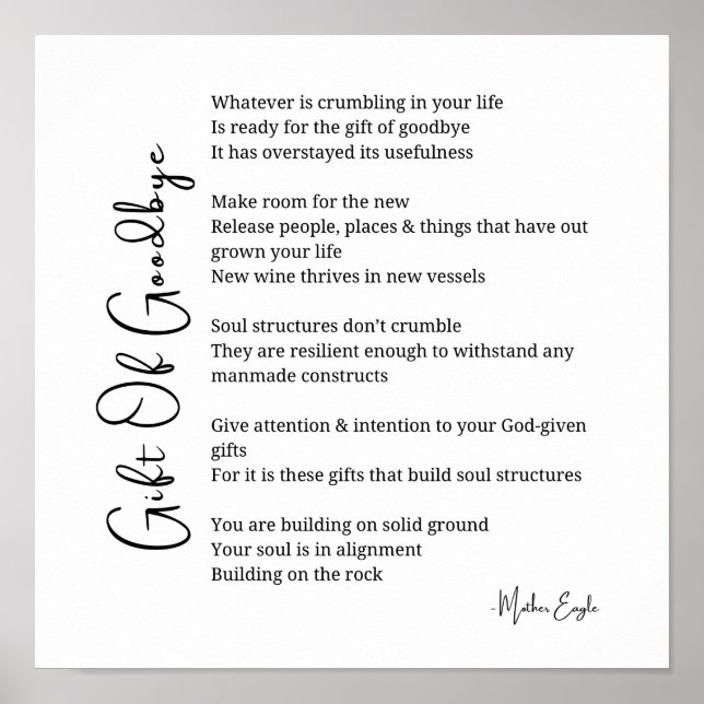 Gift of goodbye surrender poem poster wall art (Front)