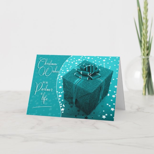 Gift of You Christmas for Life Partner Turquoise Holiday Card (Front)