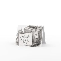 Gift Package Pencil Sketch Folded Thank You Card