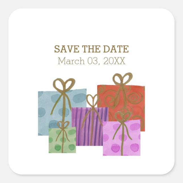 Gift Package Save The Date  Square Sticker (Front)