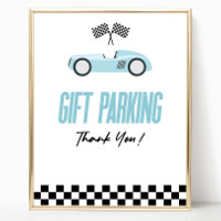 Gift Parking Blue Race Car Party Table Sign