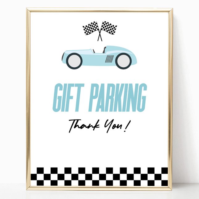 Gift Parking Blue Race Car Party Table Sign (Creator Uploaded)