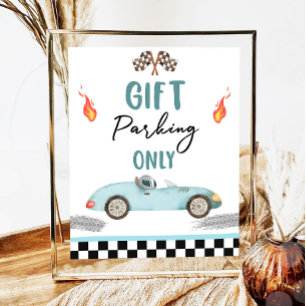 Gift Parking Only Blue Race Car Two Fast Birthday  Poster