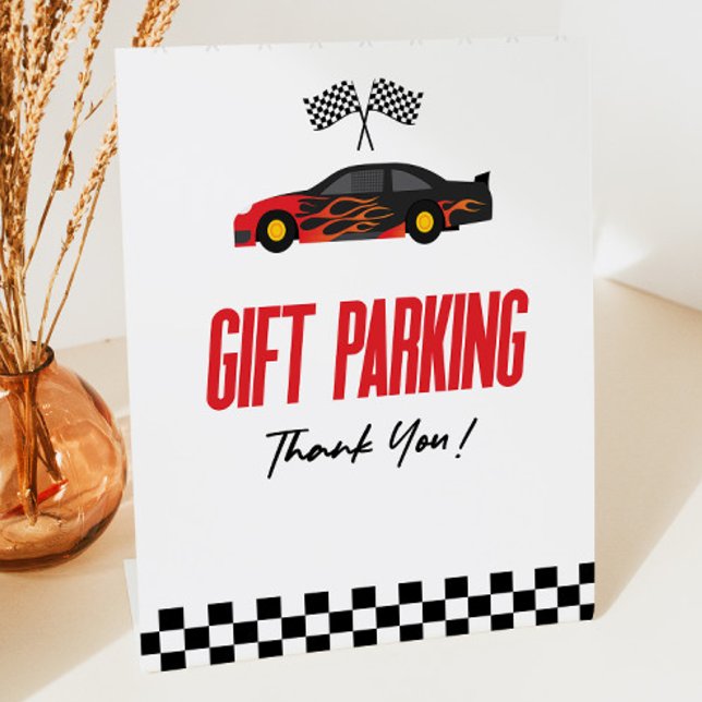Gift Parking Red Race Car Party Table Pedestal Sign (Creator Uploaded)