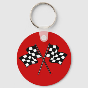 Gift ~ Racing Fans Black & White chequered flags Key Ring