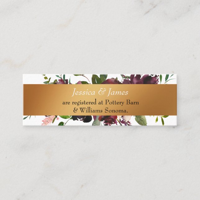 Gift Registry Burgundy Flowers Gold Enclosure Card (Front)
