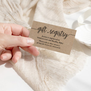 Gift Registry Card, Rustic Kraft Baby Shower Enclosure Card