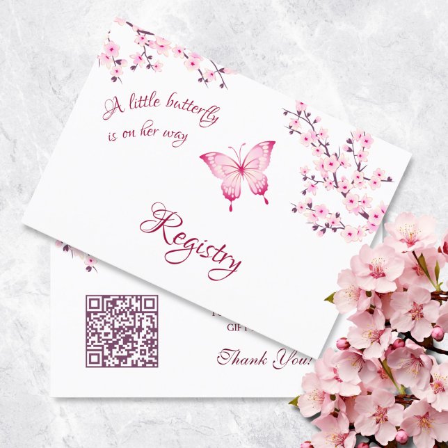 Gift Registry QR Code |  Butterfly Baby Shower Enclosure Card (Creator Uploaded)