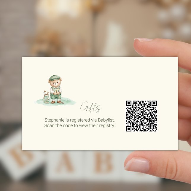  Gift Registry QR Code Cute Golfing Teddy Bear Enclosure Card (Creator Uploaded)