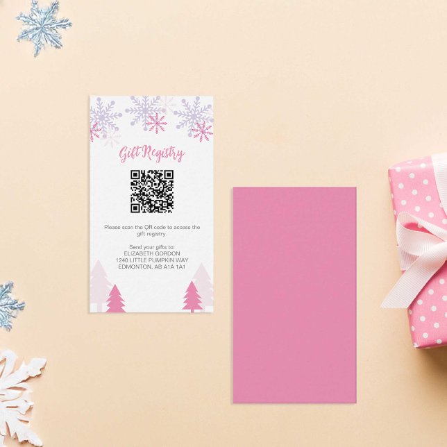 Gift Registry Snowflake Baby Shower Winter QR Code Enclosure Card (Creator Uploaded)