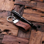 Gift Set of Brown Leather Keychain & Black Pen<br><div class="desc">Personalised leather key chain and personalised pen with silver accents.</div>
