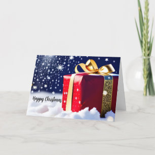 Gift, snow and stars. Editable Christmas card