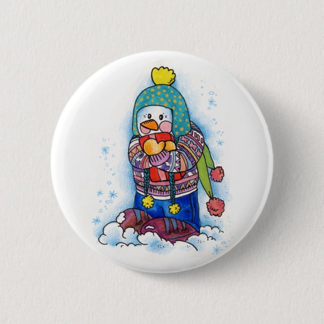 Gift Snowman 6 Cm Round Badge (Front)