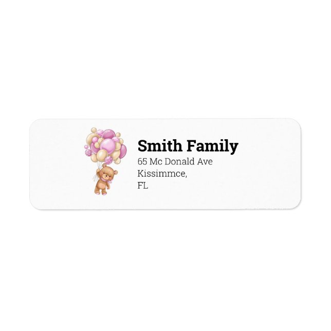 Gift Solution Teddy Bear Balloon Baby  Return Address Label (Front)