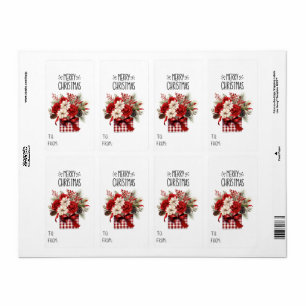 Gift Sticker Red Roses + Poinsettias Christmas
