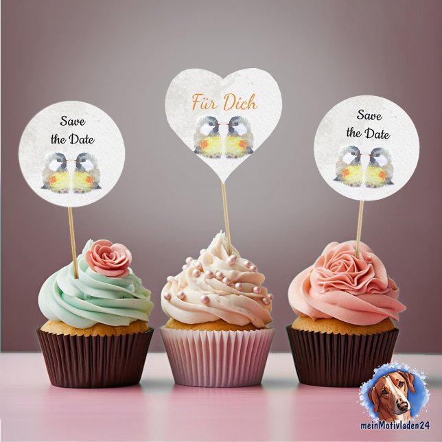 Gift stickers - cabbage - watercolor (Kuchendeko Aufkleber für deine Feier mit niedlichen Vogelkücken im Aquarell-Design)