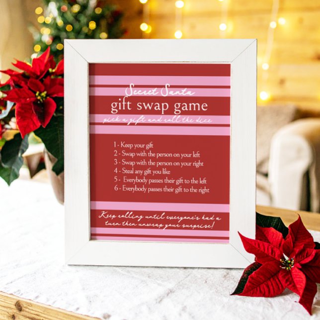 Gift Swap Game Secret Santa Cabana Pink Stripe Poster (Creator Uploaded)