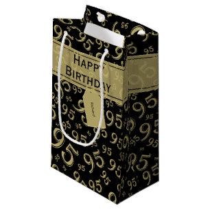 Gift Tag Birthday 95 Number Pattern Black/Gold Small Gift Bag