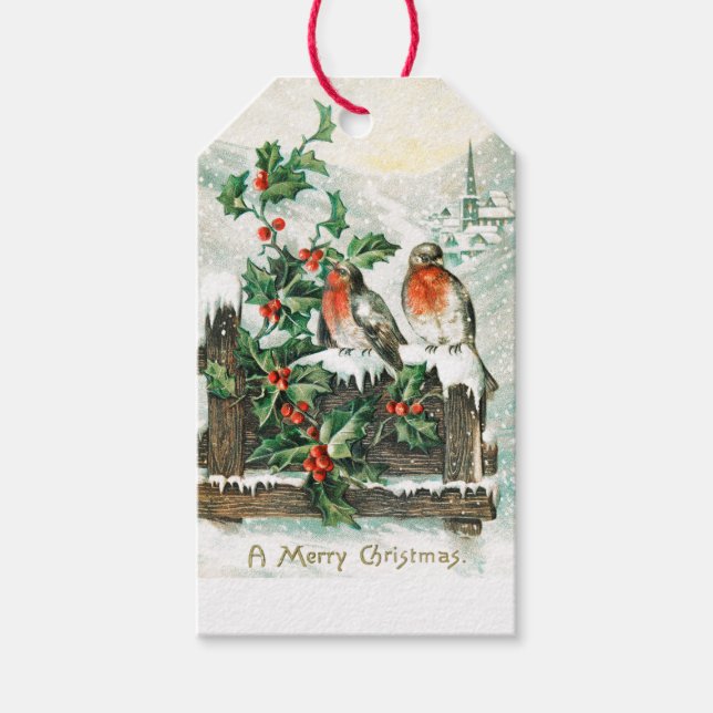 GIFT TAG CHRISTMAS BIRDS IN SNOW (Front)