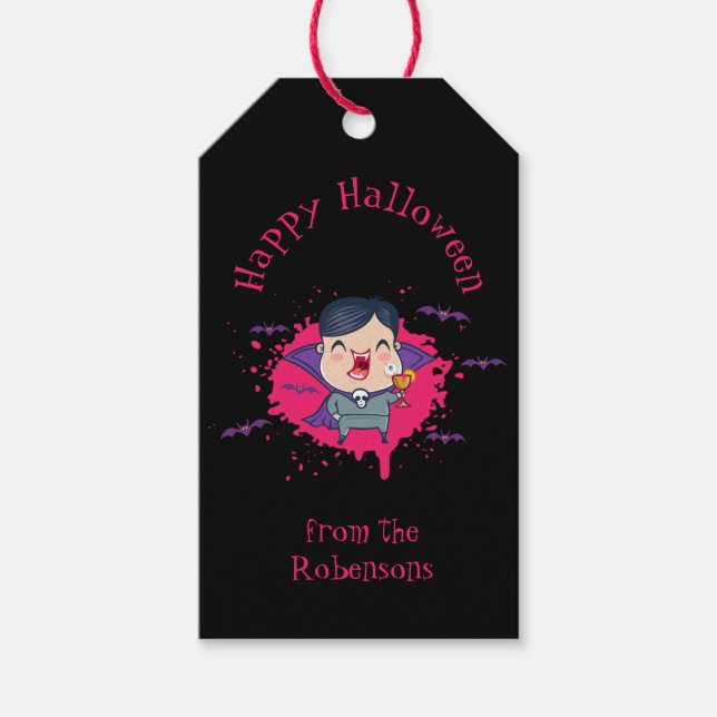 Gift tag for Halloween with cute vampire. (Front)