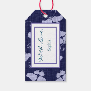GIFT TAG JAPANESE BUTTERFLIES IN BLUE WITH LOVE