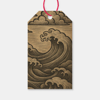 GIFT TAG JAPANESE WAVES AND CLOUDS IN NEUTRALS