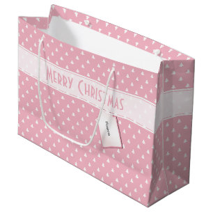 Gift Tag Name: Merry Christmas Pink Tree Pattern Large Gift Bag