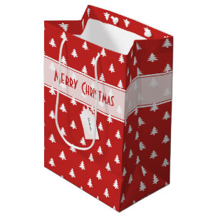 Gift Tag Name: Merry Christmas Red Tree Pattern Medium Gift Bag
