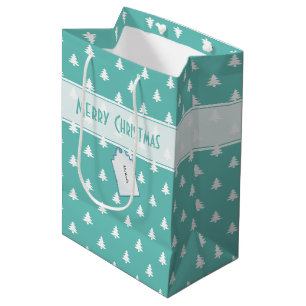 Gift Tag Name: Merry Christmas Teal Tree Pattern Medium Gift Bag