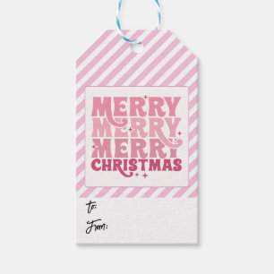 Gift tag Pink Striped Merry Christmas to/from