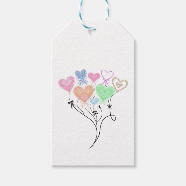 Gift tag with colourful ballon hearts (Front)