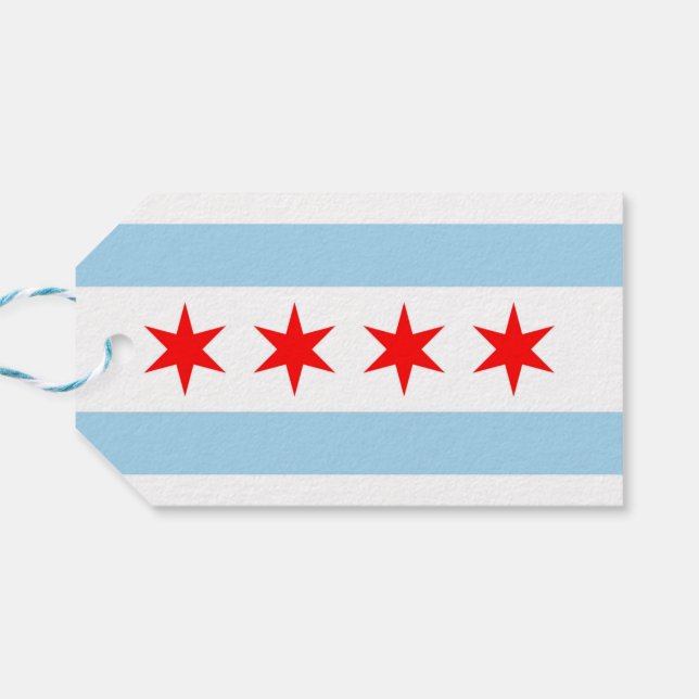 Gift Tag with Flag of Chicago City, USA (Back Horizontal)