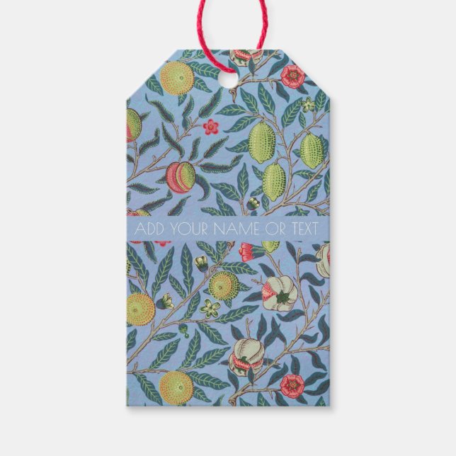 GIFT TAG WITH WILLIAM MORRIS BLUE "POMEGRANATES" (Front)