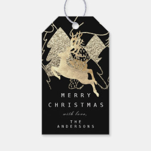 Gift To Reindeer Black Gold Christmas Tree Tags