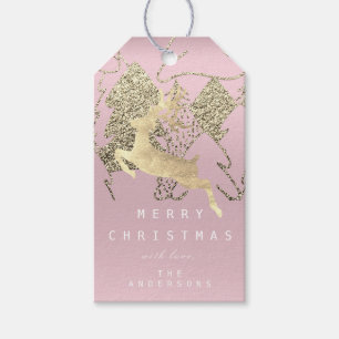 Gift To Reindeer Mauve Pink Gold  Christmas Tree Tags