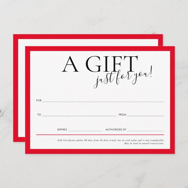 GIFT VOUCHER elegant chic business bold red Invitation (Front/Back)