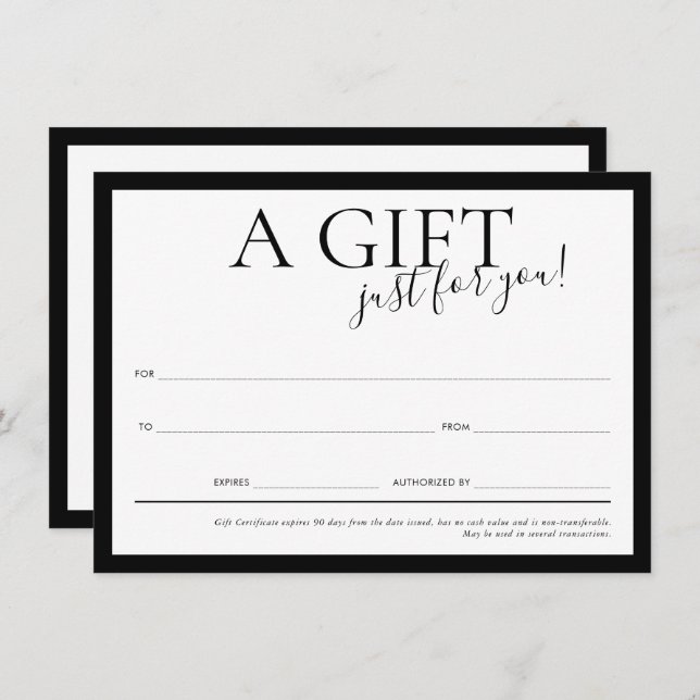 GIFT VOUCHER elegant modern business black Invitation (Front/Back)