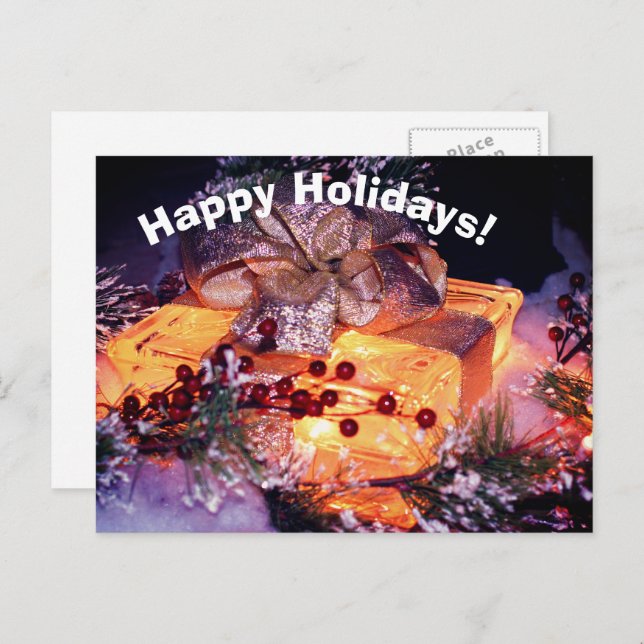 Gift With Gold Bow Christmas Holiday Postcard (Front/Back)