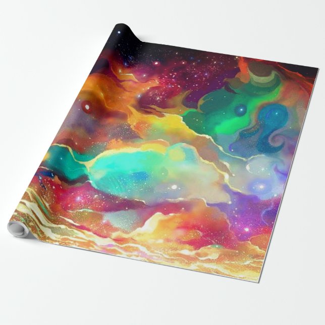 Gift Wrap Colourful Liquid Outer Space Galaxy (Unrolled)