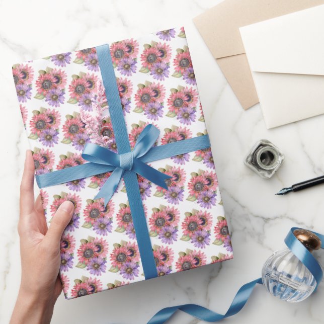 Gift Wrap Paper Roll - Pink & Purple Sunflowers (Gifting)