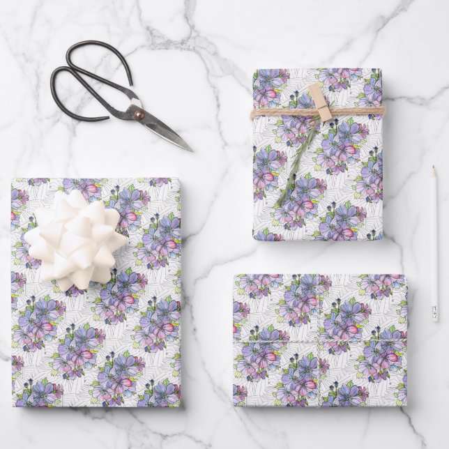 Gift Wrap Paper Sheets - Lavender & Pink Flowers (Front)