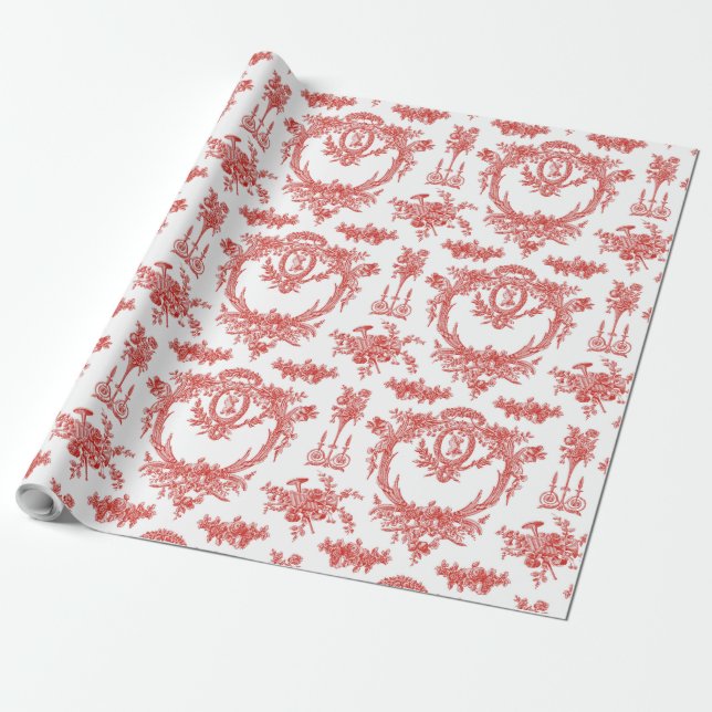 Gift Wrap Roll Marie Toile strawberry2 (Unrolled)