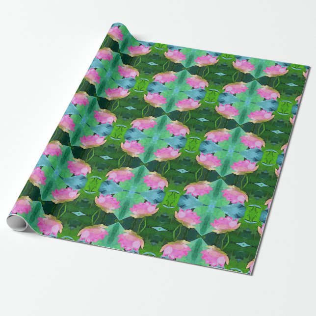 Gift Wrap Roll Pink Watercolor Lotus (Unrolled)