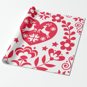 GIFT WRAP SCANDINAVIAN FOLK  PATTERN CHRISTMAS